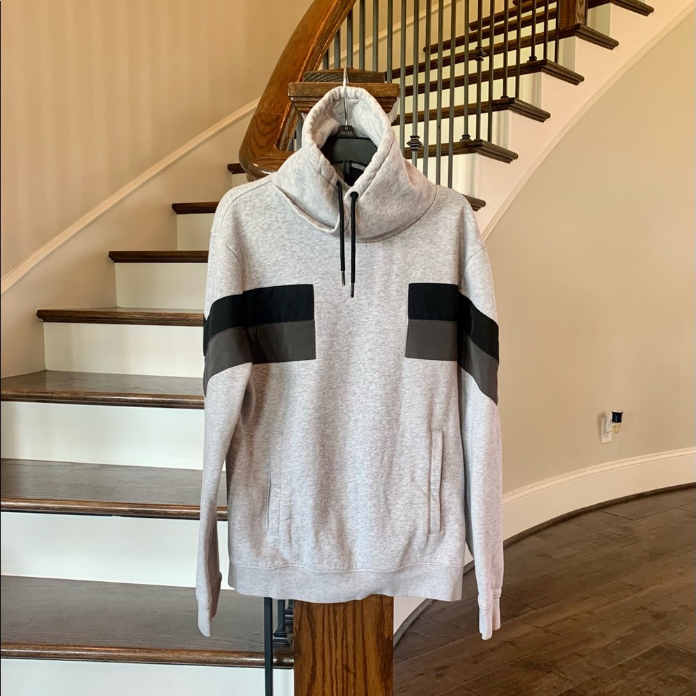 Mens Gray Cowl Neck Sweatshirt